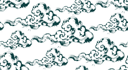 Naklejka na ściany i meble clouds wind japanese chinese seamless vector pattern ink design 