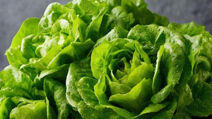 Obraz premium Close-Up of Fresh Crisp Lettuce Leaves with Vibrant Green Texture