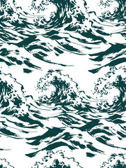 tsunami sea waves japanese chinese seamless vector pattern ink design 