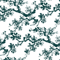 sakura cherry blossom japanese chinese seamless vector pattern ink design 