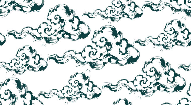 clouds wind japanese chinese seamless vector pattern ink design 