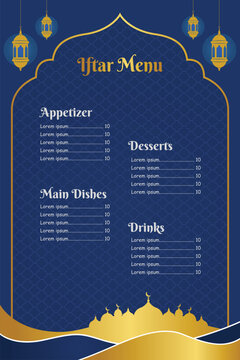 Premium Ramadan Iftar Menu card, Restaurant Menu Design vector