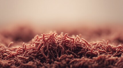 Close-up of Ground Beef Strands with Rich Texture and Blurred Background