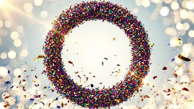 Confetti circle with bokeh lights festive celebration abstract design element perfect for party invitations and happy occasions backgrounds