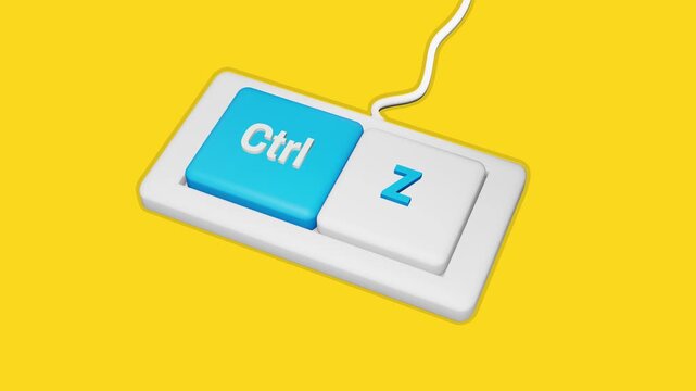 4K 3D Video Animation of Ctrl + Z Keyboard Shortcut Keys, Undo Action and Revert Command Concept on Yellow Background