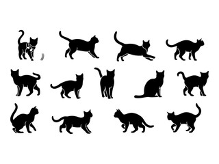 Fototapeta premium Set of black cat silhouettes vector illustration