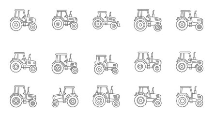 Fototapeta premium Collection of Tractor Silhouettes Featuring Different Models and Angles