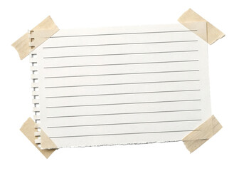 Torn paper note with tape isolated on a transparent background.