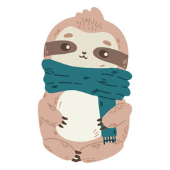 Naklejka premium Cute sloth with a scarf