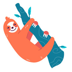 Naklejka premium Sloth tree hug cute animal