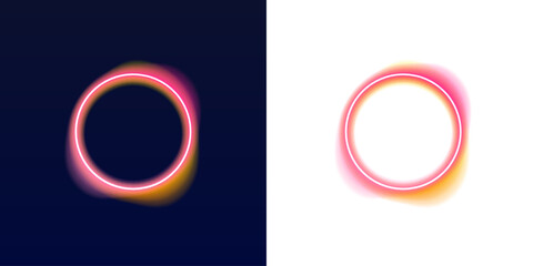 Abstract neon circle frame radiates soft multicolor glow on dark background. Smooth gradient transitions enhance futuristic vibe. Great for logo placeholders, avatars, and UI elements. PNG  © Extrastock