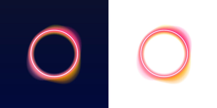 Abstract neon circle frame radiates soft multicolor glow on dark background. Smooth gradient transitions enhance futuristic vibe. Great for logo placeholders, avatars, and UI elements. PNG 