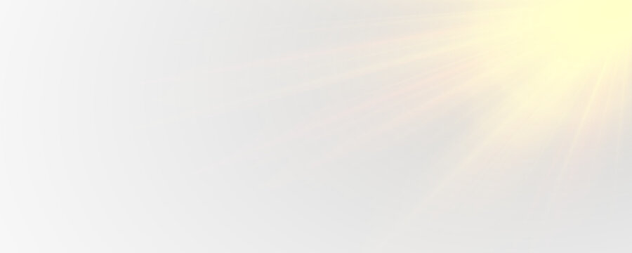 Golden sun flare with soft radiant beams. Clear background overlay for design projects. Creates dreamy summer mood. PNG