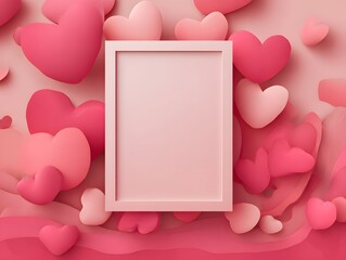 Valentine's day background with pink hearts and blank frame