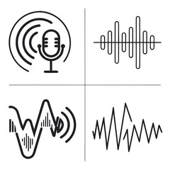 Illustration of sound waves and broadcasting symbols