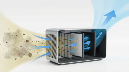 Indoor air quality improvement action home environment hepa air purifier device clean air concept