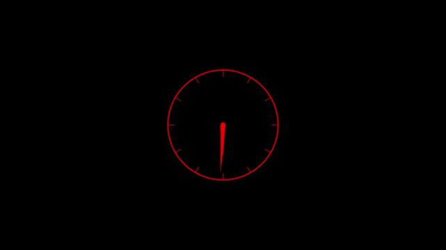 Red minimalist clock face with simple hands on a black background 4k animation alpha channel Keywords: clock, time, red, minimalist, simple, hands, face, dial, analog, modern, graphic, design