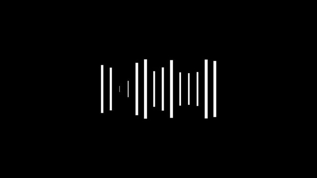 White vertical bars forming an equalizer or sound wave pattern on black background 4k animation alpha channel