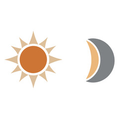 Simple graphic illustration showing a stylized sun icon next to a crescent moon icon