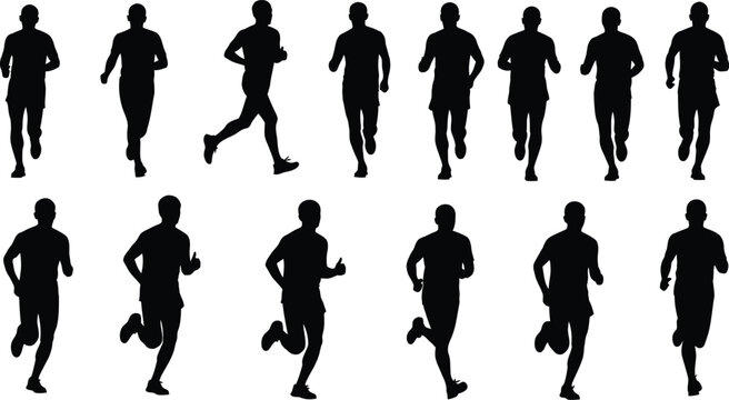 Silhouette of a man running in various poses