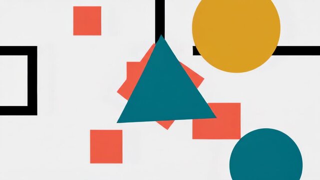 Colorful geometric shapes on white background animated design element square triangle circle perfect for art and design projects with modern aesthetics
