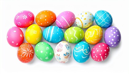 Fototapeta premium Colorful Hand-Painted Easter Eggs Collection on White Background