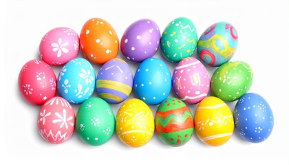 Fototapeta premium Colorful Hand-Painted Easter Eggs Collection on White Background