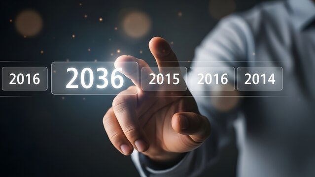 Businessman selecting the future year 2036 on a holographic interface