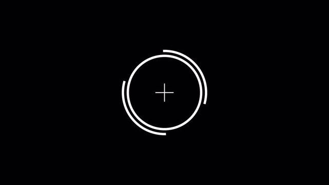 White crosshair HUD simple double circle rotating lines center target element 4K alpha channel video animation overlay