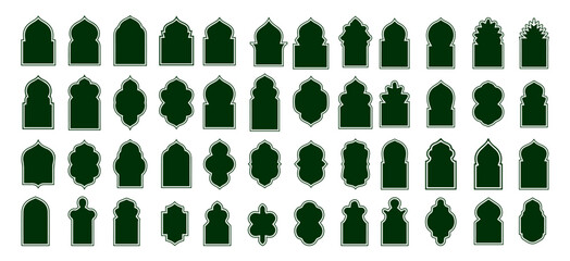 Modern Ramadan Kareem decorative borders and Arabic labels collection.