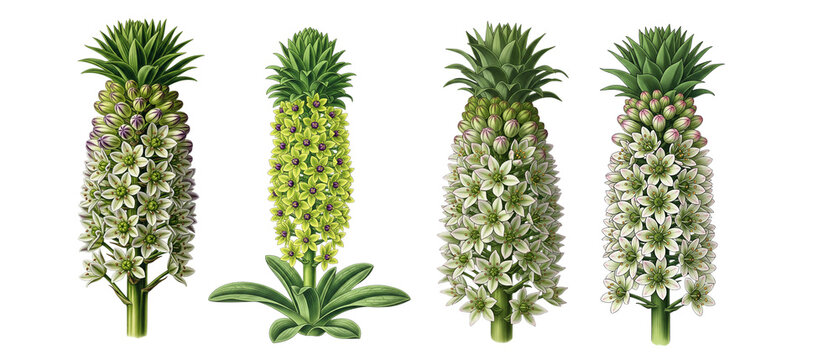 Collection of Vintage Pineapple Lily Eucomis Botanical Illustrations.