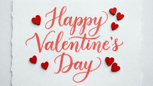 Handwritten Valentines message with red heart embellishments on white paper