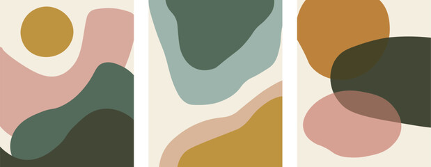 Abstract Minimalist Wall Art Set of 3, Modern Organic Shapes  in Neutral Earth Tones, Boho Scandinavian Poster Style