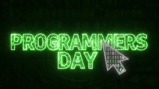 Programmers Day Neon Sign with Binary Code Arrow