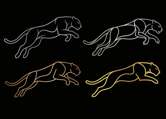 Leaping Black Panther Silhouette Minimalist Vector Illustration © عبدالله