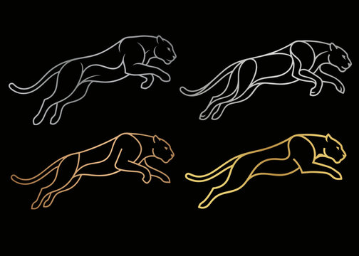 Leaping Black Panther Silhouette Minimalist Vector Illustration