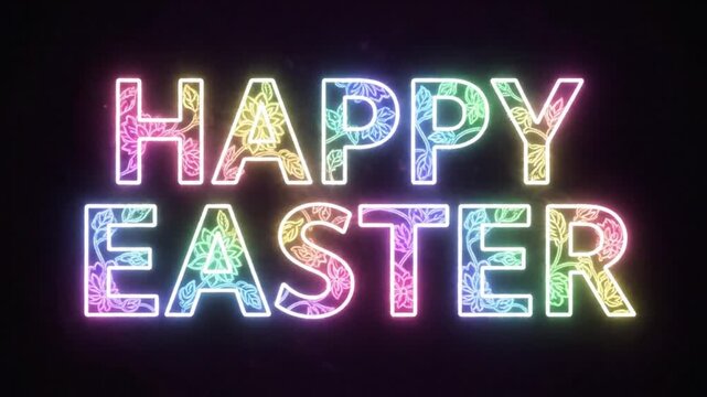 Vibrant Neon Happy Easter Greeting on Black Background