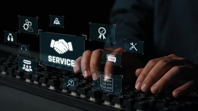 Customer service and support workflow with cooperation, communication, maintenance, and checklist icons for efficient service operation and user satisfaction Marrow