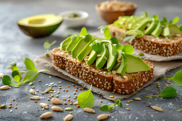 Fresh avocado toast on whole grain bread