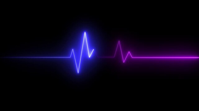 neon heartbeat cardiogram pulse animation abstract background,glowing neon heart beat icon animation on black background. Neon heartbeat icon ECG heartbeat signal icon animation, heartbeat pulse icon 