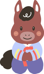 남자한복입은 붉은 말띠해 말 캐릭터