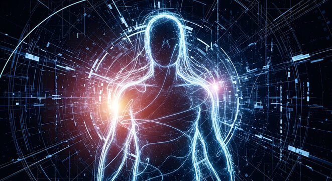 Energy Transcendence: The Networked Human
Neon Anatomy: A Human of Light
The Luminous Form: Connecting Bodies and Grids
Quantum silhouette: Life in the Digital Web