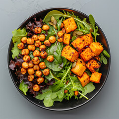 Vegan salad bowl with mixed greens