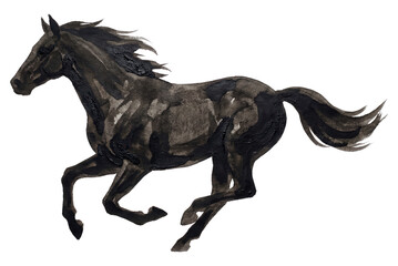 Fototapeta premium Running Black Horse Watercolor Illustration: Elegant Equine Art