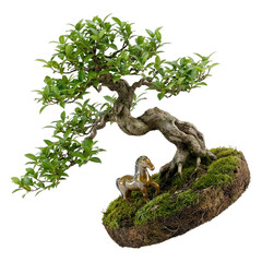 Fototapeta premium Bonsai Tree and Miniature Horse: Nature and Art in Harmony