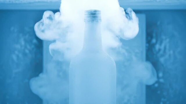 Frosted bottle eruption in freezer: capturing cooling to explosive vapor release