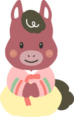 여자한복입은 붉은 말띠해 말 캐릭터