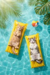 Playful Kittens in Pool with Inflatable Floaties