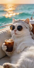Summer Vibes Cat Wearing Sunglasses on Boat