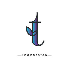 Modern Letter T Logo Design with Gradient Blue Purple Leaf Element; Professional Brand Identity Icon for Eco-Friendly Business, Wellness, Nature Tech, and Sustainable App Template